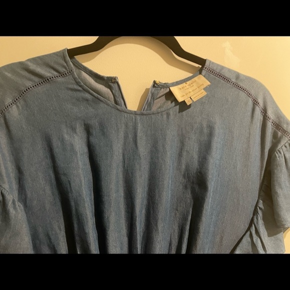 Kate Spade Women's Blue Ruffle Short Sleeve Chambray Mini Dress Size 4 - Picture 5 of 8